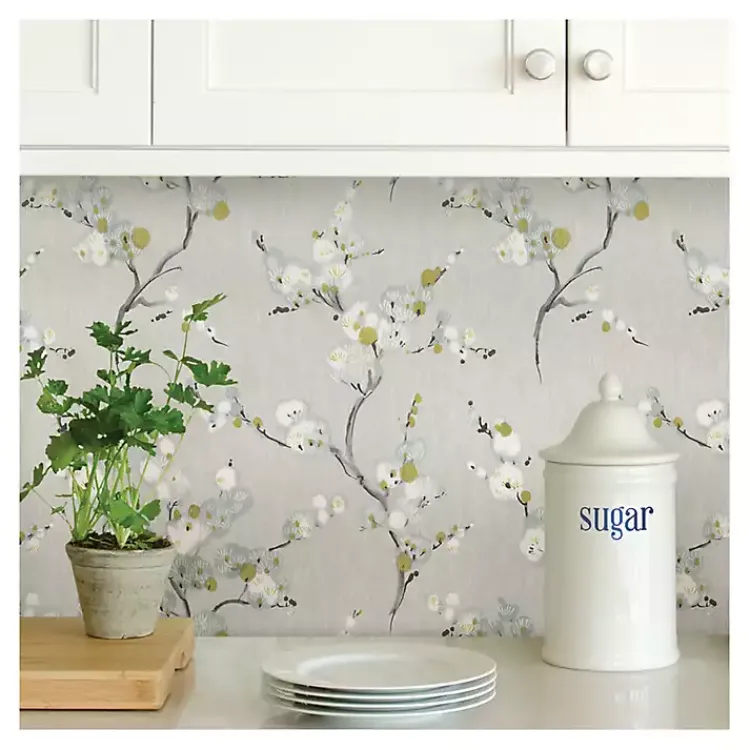 Kirklands Home Gray Japanese Blossom Peel & Stick Wallpaper Clearance