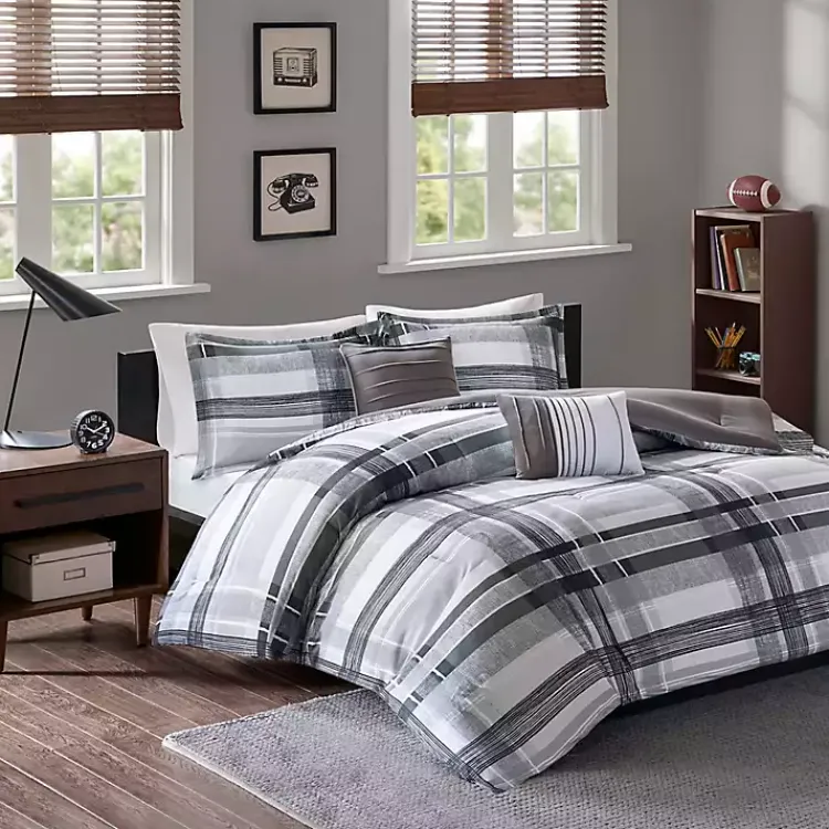 Kirklands Home Jax Plaid 5-pc. Full/Queen Comforter Set Gray New