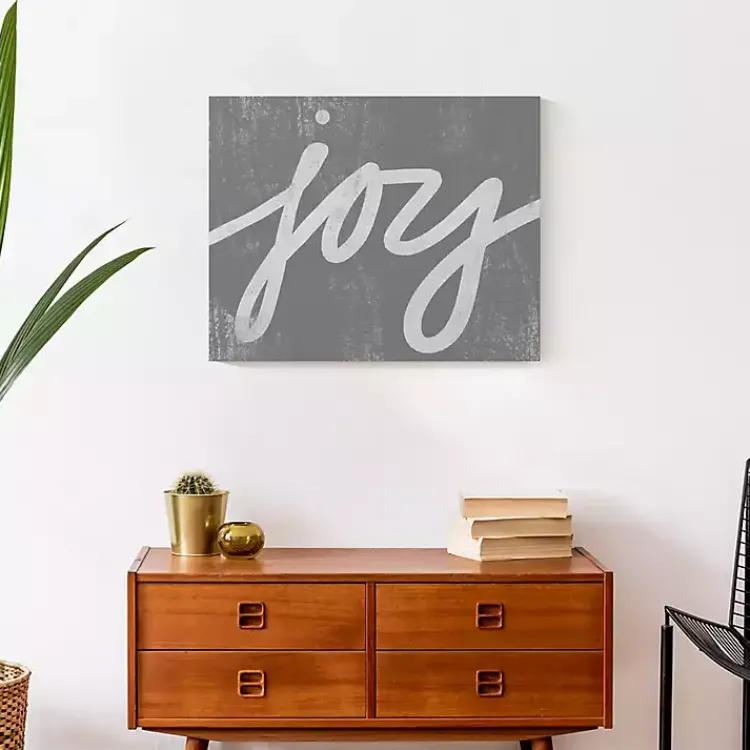 Christmas Art & Wall Decor>Kirklands Home Joy Script Canvas Art Print Gray
