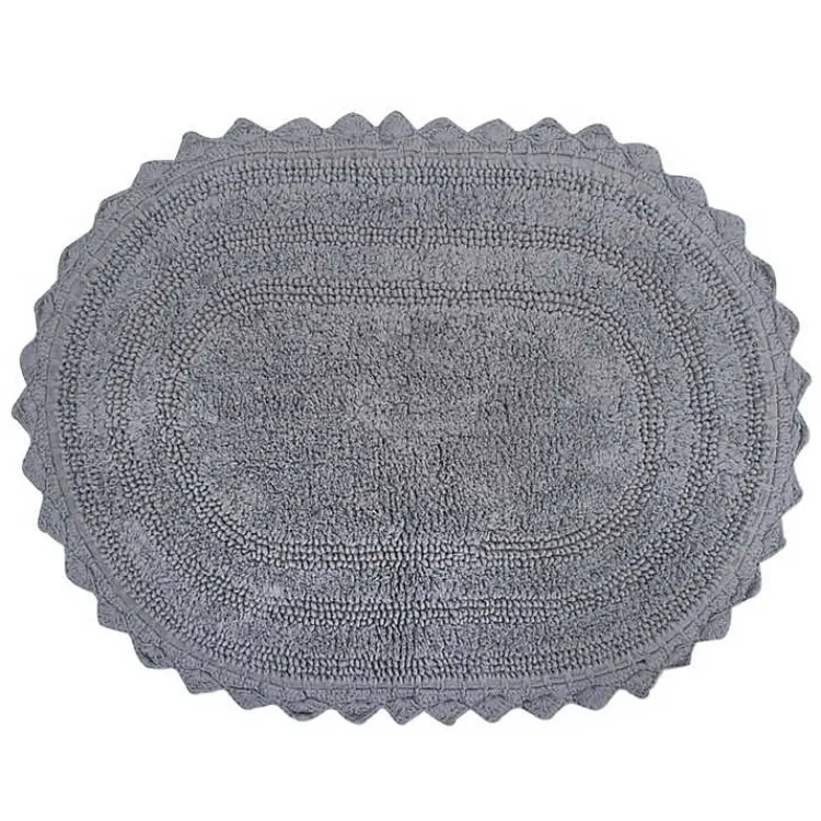 Kirklands Home Large Crochet Oval Bath Mat Gray New