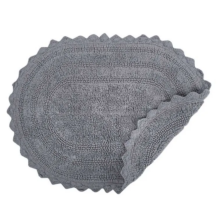 Kirklands Home Large Crochet Oval Bath Mat Gray New