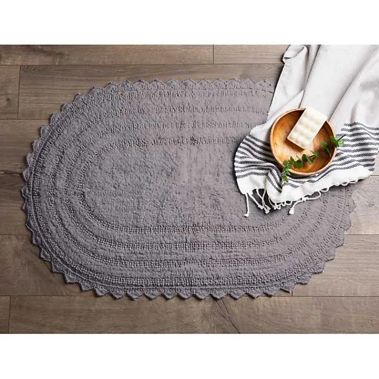 Kirklands Home Large Crochet Oval Bath Mat Gray New