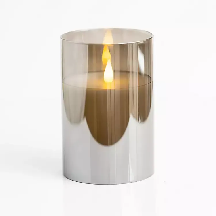 Flameless Candles>Kirklands Home LED Soft Flame Glass Pillar Candle, 3x6 in. Gray