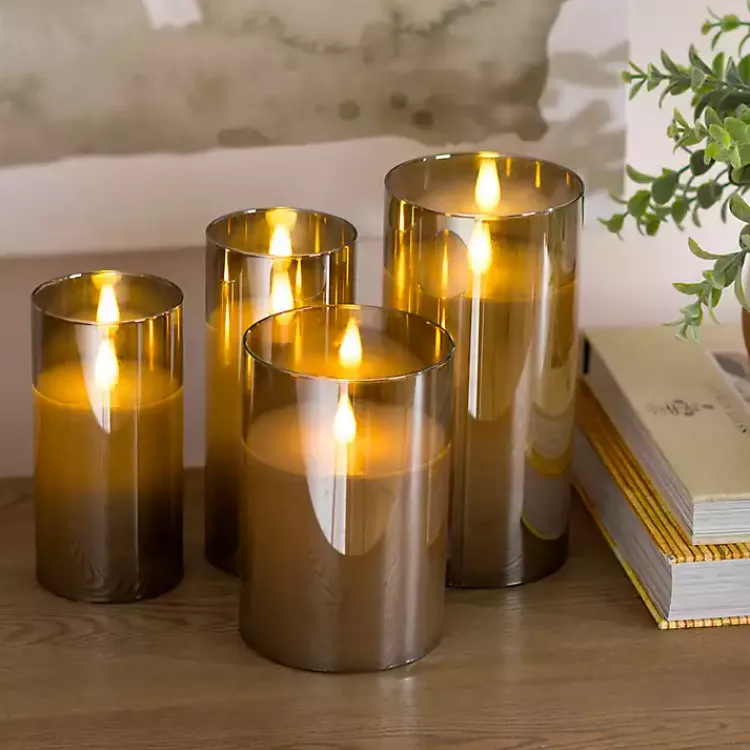 Flameless Candles>Kirklands Home LED Soft Flame Glass Pillar Candle, 3x6 in. Gray