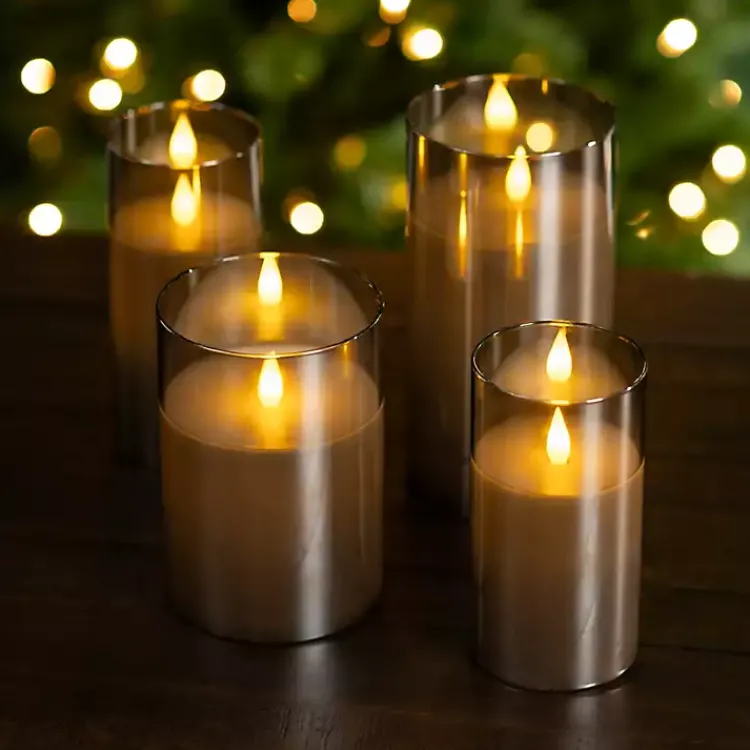 Flameless Candles>Kirklands Home LED Soft Flame Glass Pillar Candle, 3x6 in. Gray