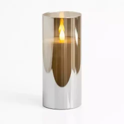 Flameless Candles>Kirklands Home LED Soft Flame Glass Pillar Candle, 3x7 in. Gray