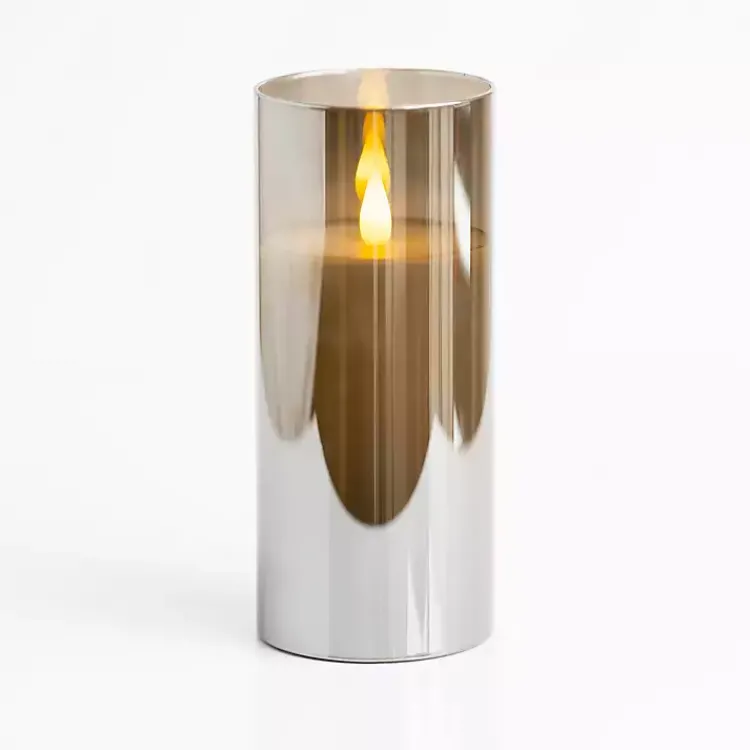 Flameless Candles>Kirklands Home LED Soft Flame Glass Pillar Candle, 3x7 in. Gray