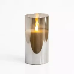 Flameless Candles>Kirklands Home LED Soft Flame Glass Pillar Candle, 4x6 in. Gray
