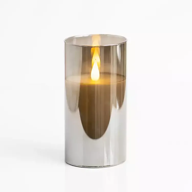 Flameless Candles>Kirklands Home LED Soft Flame Glass Pillar Candle, 4x6 in. Gray
