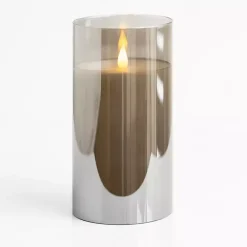 Flameless Candles>Kirklands Home LED Soft Flame Glass Pillar Candle, 4x8 in. Gray