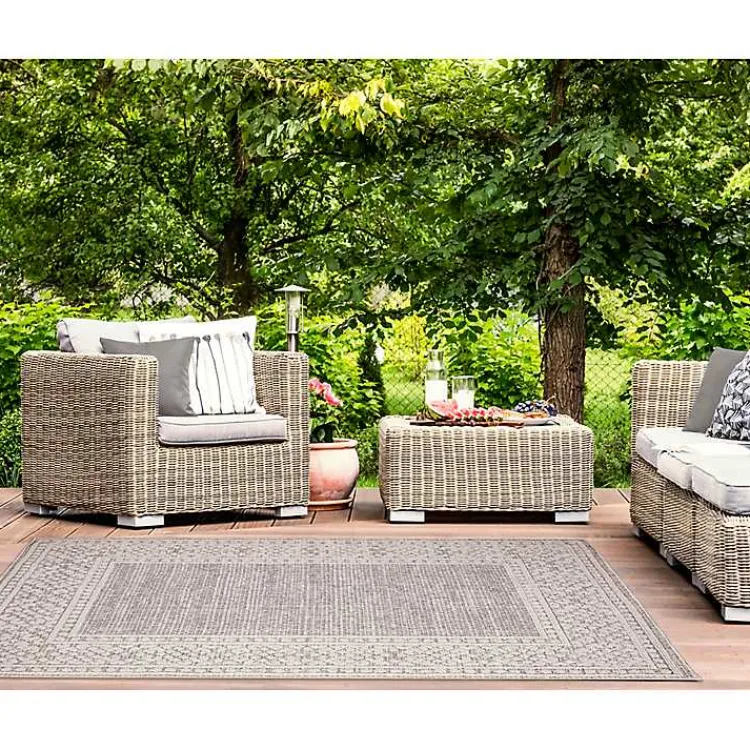 Kirklands Home Leopard Border Outdoor Area Rug, 5x7 Gray Clearance