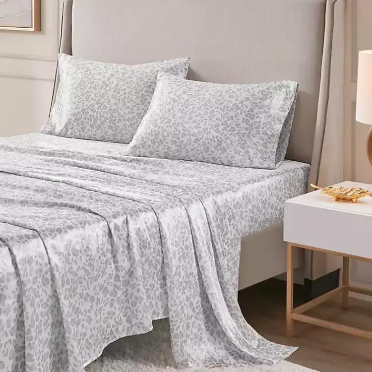 Kirklands Home Gray Leopard Print Satin 4-pc. King Sheet Set Outlet