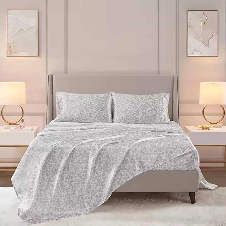 Kirklands Home Gray Leopard Print Satin 3-pc. Twin Sheet Set Outlet