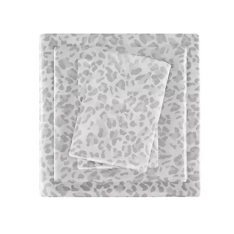 Kirklands Home Gray Leopard Print Satin 3-pc. Twin Sheet Set Outlet