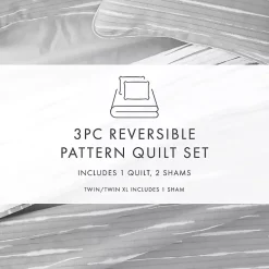 Kirklands Home Gray Linear Reversible 3-pc. Queen Quilt Set Discount