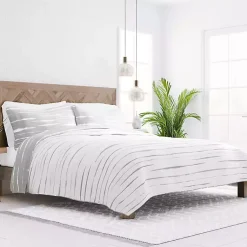 Kirklands Home Gray Linear Reversible 3-pc. King Quilt Set New