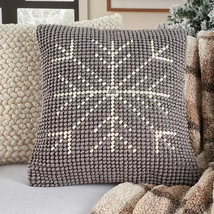 Christmas Pillows>Kirklands Home Looped Snowflake Pillow Gray