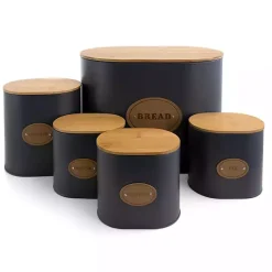 Kirklands Home Metal and Bamboo Label Canisters, Set of 5 Gray Best