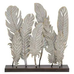 Statues & Figurines>Kirklands Home Metal Distressed Feathers Sculpture with Base Gray