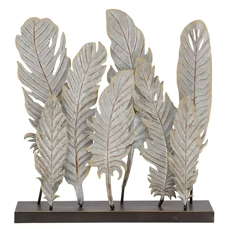 Statues & Figurines>Kirklands Home Metal Distressed Feathers Sculpture with Base Gray