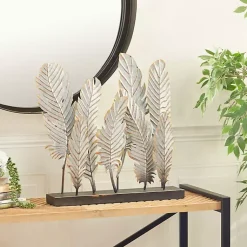 Statues & Figurines>Kirklands Home Metal Distressed Feathers Sculpture with Base Gray