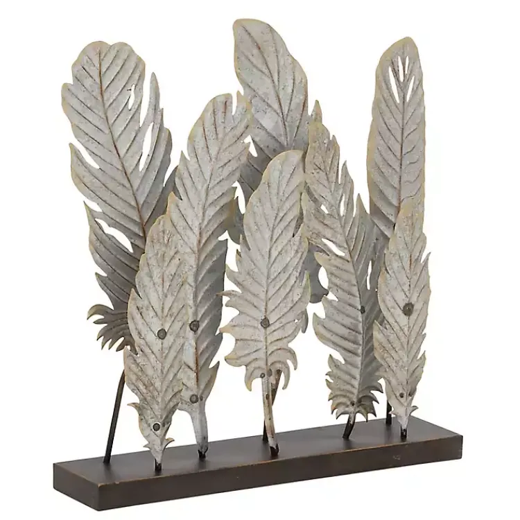 Statues & Figurines>Kirklands Home Metal Distressed Feathers Sculpture with Base Gray