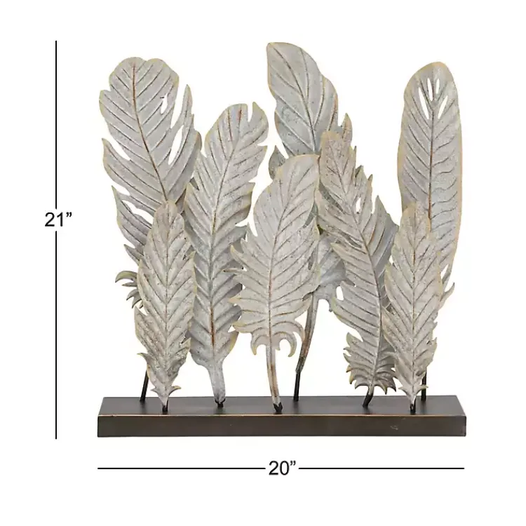 Statues & Figurines>Kirklands Home Metal Distressed Feathers Sculpture with Base Gray