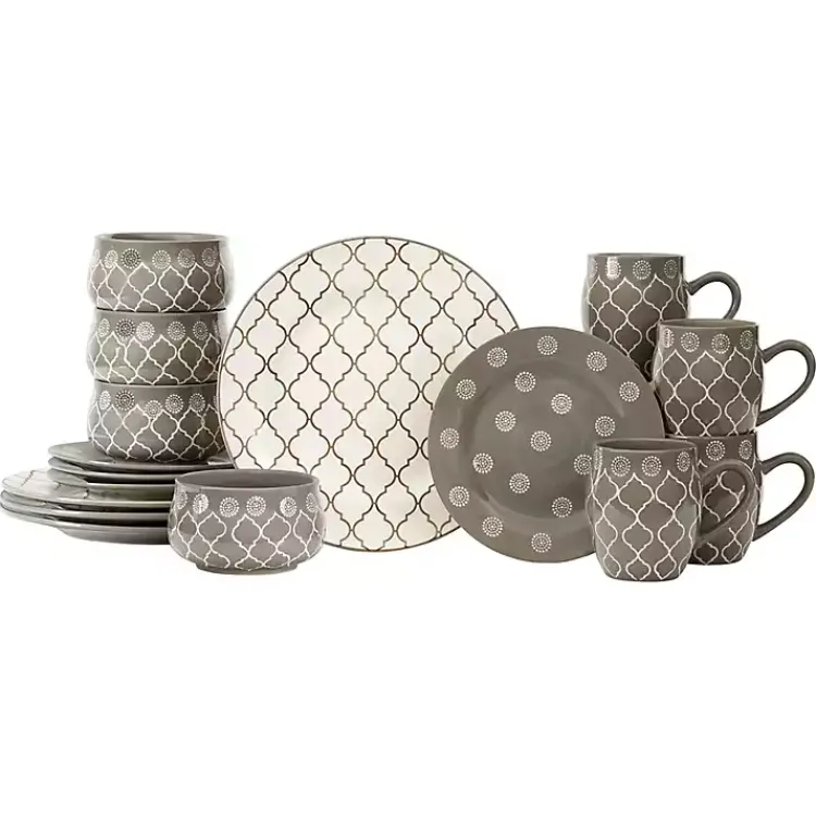 Kirklands Home Moroccan Mix 16-pc. Dinnerware Set Gray New