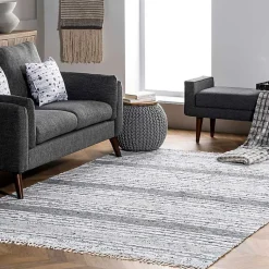 Kirklands Home Gray Mottled Stripe Tassel Area Rug, 9x12 Hot