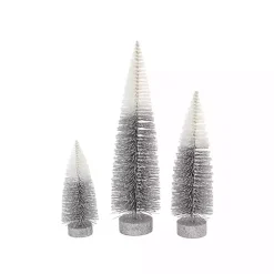 Christmas Decorations>Kirklands Home Gray Ombre Bottle Brush Christmas Trees, Set of 3