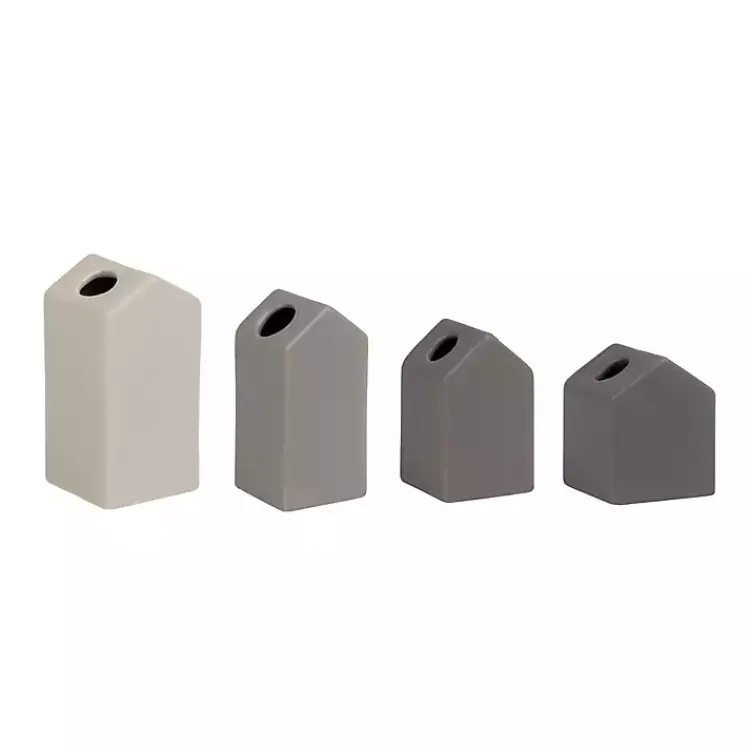 Vases>Kirklands Home Ombre Ceramic House Shaped Vases, Set of 4 Gray