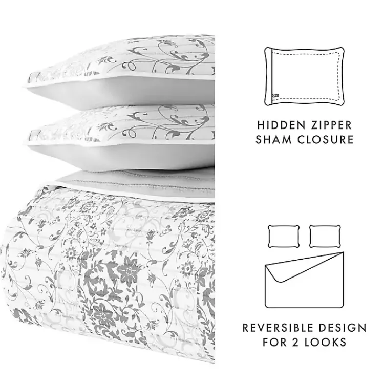 Kirklands Home Gray Patchwork Reversible 3-pc. Queen Quilt Set Clearance