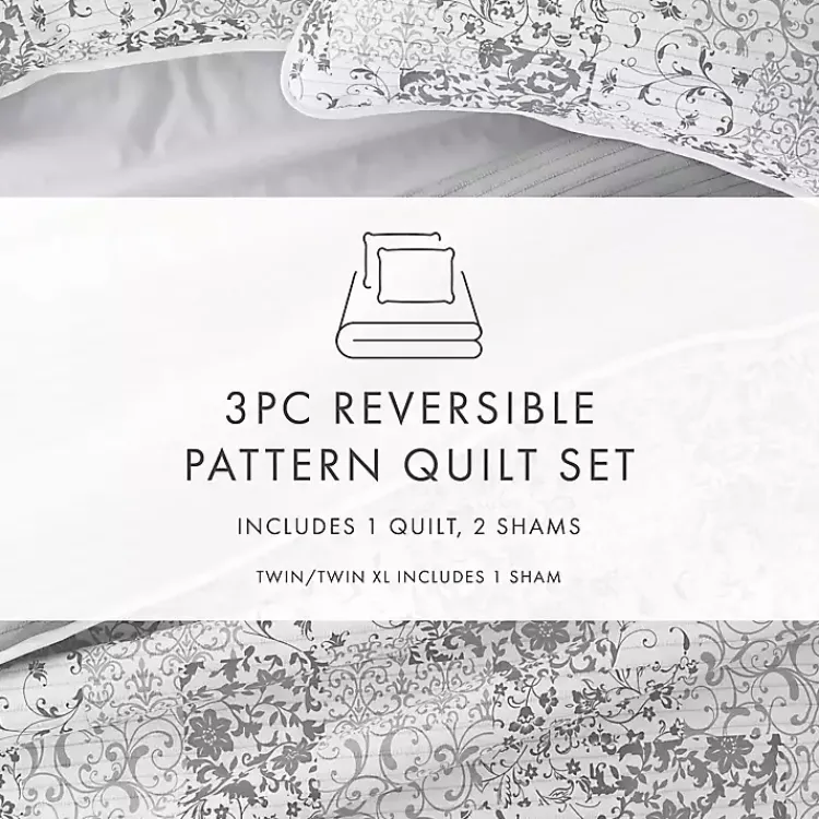 Kirklands Home Gray Patchwork Reversible 3-pc. Queen Quilt Set Clearance