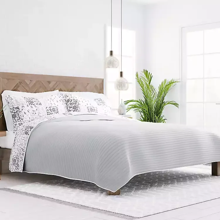Kirklands Home Gray Patchwork Reversible 3-pc. King Quilt Set Outlet