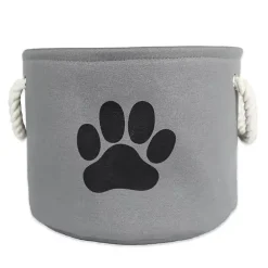 Baskets & Boxes>Kirklands Home Gray Paw Print Round Basket with Handles