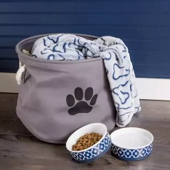 Baskets & Boxes>Kirklands Home Gray Paw Print Round Basket with Handles