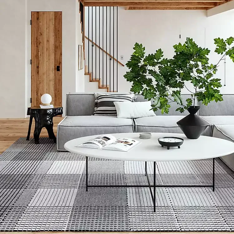 Kirklands Home Plaid Emily Henderson x RugsUSA Area Rug, 4x6 Gray New