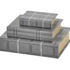 Baskets & Boxes>Kirklands Home Plaid Faux Leather Book Boxes, Set of 3 Gray