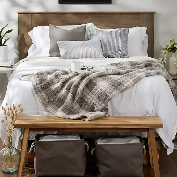 Blankets & Throws>Kirklands Home Plaid Plush Throw Gray