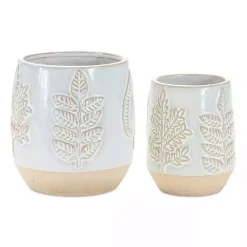 Kirklands Home Gray Porcelain Leaf Decorative Pots, Set of 2 Sale