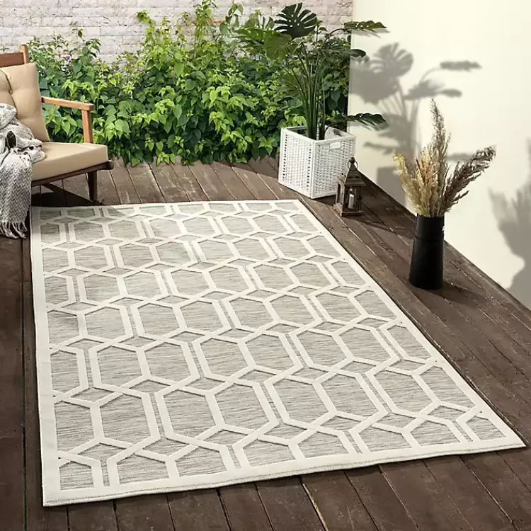 Kirklands Home Gray Raised Honeycomb Indoor/Outdoor Area Rug, 7x9 Outlet