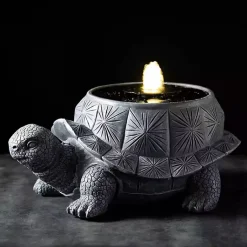 Kirklands Home Resin Tortoise Outdoor Fountain Gray