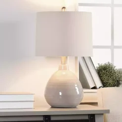 Kirklands Home Gray Ribbed Ceramic Table Lamp Ivory Sale