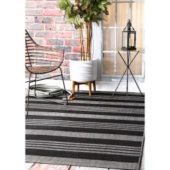 Kirklands Home Gray Robin Stripe Outdoor Rug, 5x8 Best