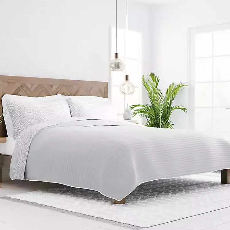 Kirklands Home Gray Scalloped Reversible 3-pc. Queen Quilt Set Discount