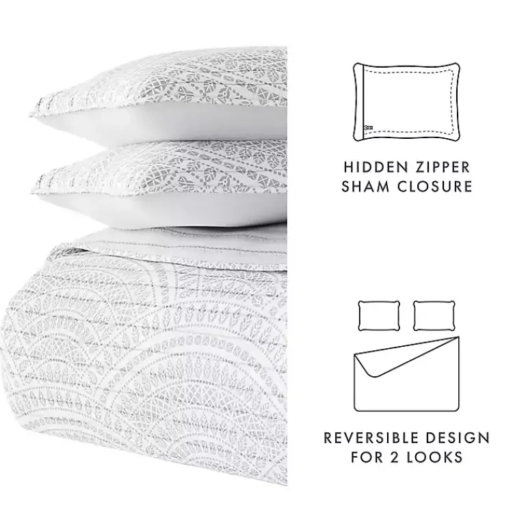 Kirklands Home Gray Scalloped Reversible 3-pc. Queen Quilt Set Discount