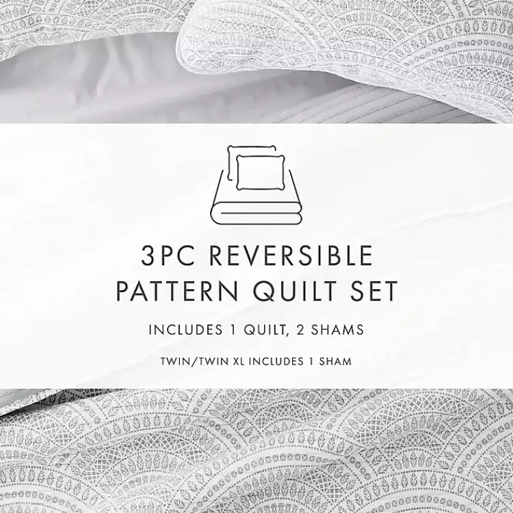 Kirklands Home Gray Scalloped Reversible 3-pc. King Quilt Set