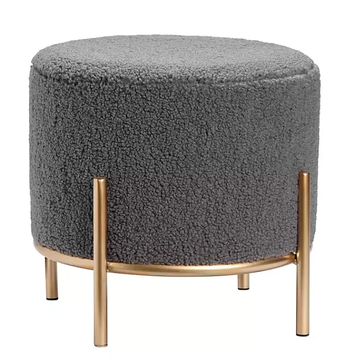 Kirklands Home Sherpa Upholstered Round Ottoman Gray