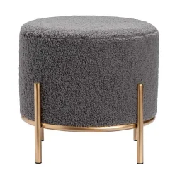 Kirklands Home Sherpa Upholstered Round Ottoman Gray
