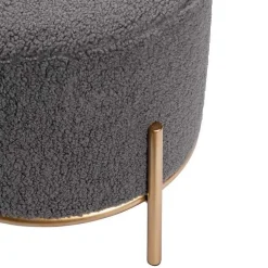 Kirklands Home Sherpa Upholstered Round Ottoman Gray